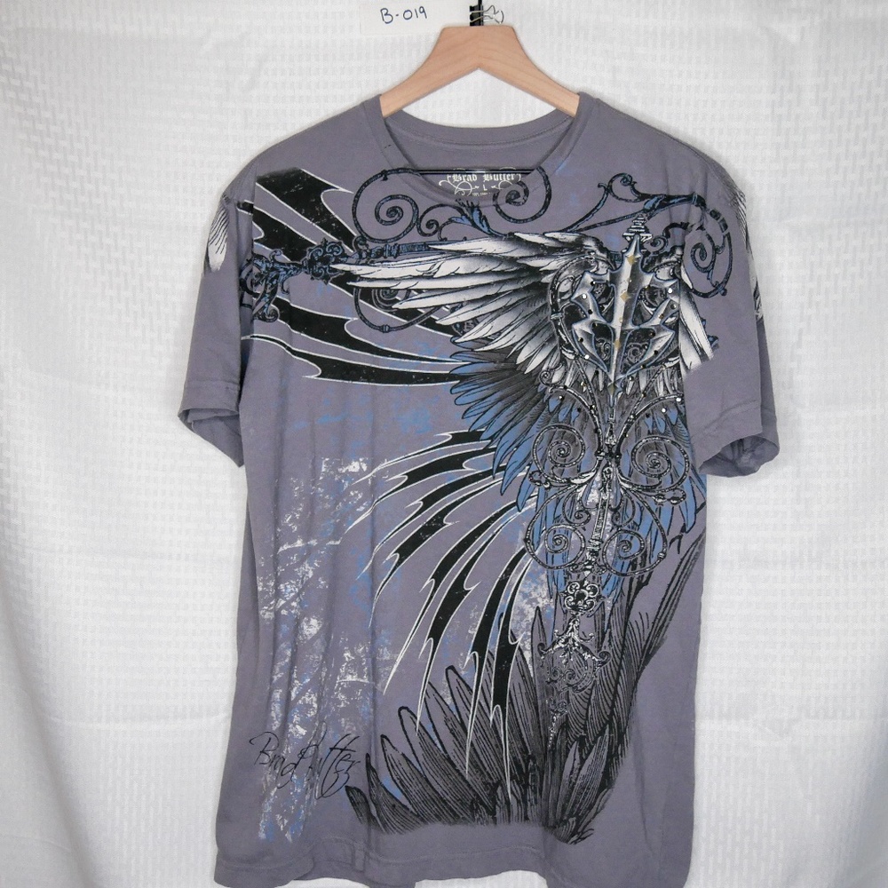 BRAD BUTTER -MENS GRAPHIC SHIRT - GRAY - SIZE L